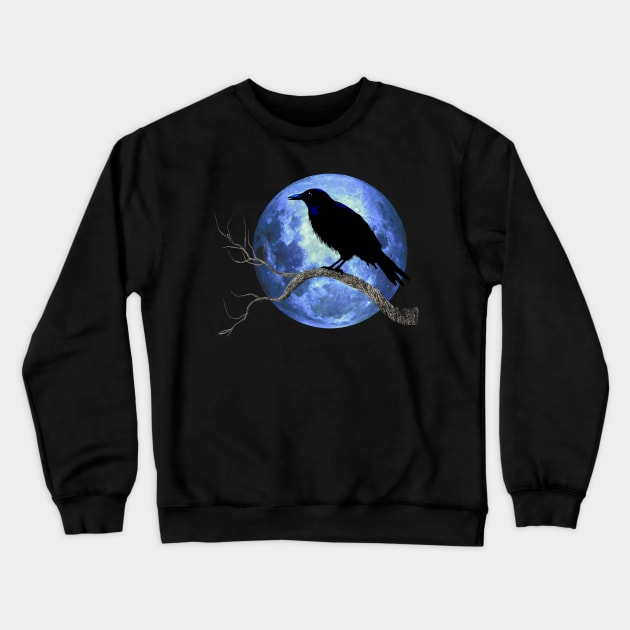 Crow Raven Corvid With Moon Crewneck Sweatshirt by Pine Hill Goods